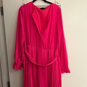 Neon pink tie-front long pleated J Crew Dress size 14